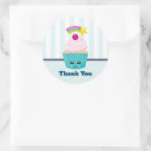 Sticker Rond Cute gâteau bleu avec Merci de visage Kawaii (Sac)