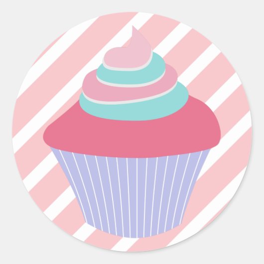 Sticker Rond Cute gâteau bleu et rose avec des rayures (Devant)