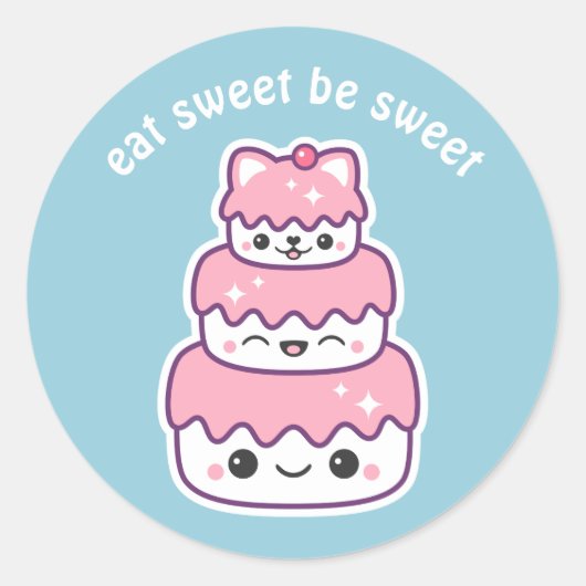 Sticker Rond Cute gâteau Kitty Cat (Devant)