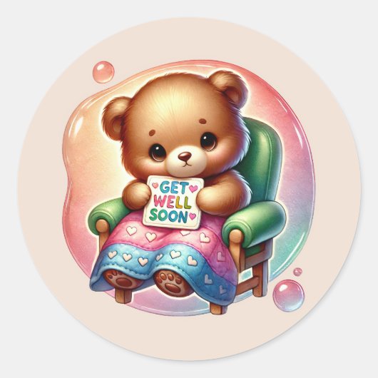 Sticker Rond Cute get well soon bear (Devant)