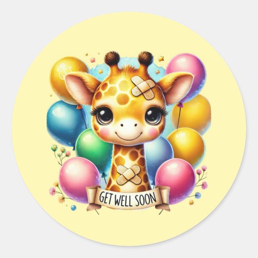 Sticker Rond Cute get well soon giraffe (Devant)