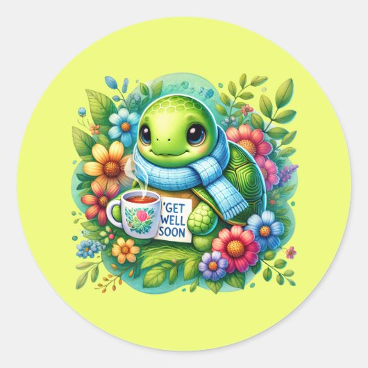 Sticker Rond Cute get well soon turtle (Devant)