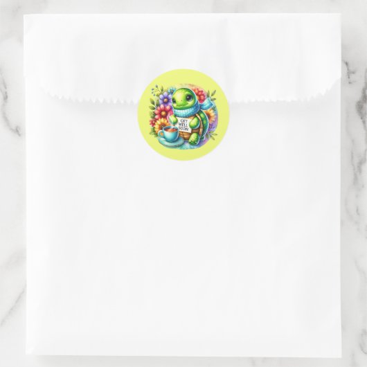 Sticker Rond Cute get well soon turtle (Sac)