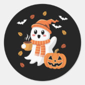 Sticker Rond Cute Ghost Boire Café de glace Halloween (Devant)