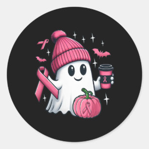 Sticker Rond Cute Ghost Boire Café Halloween Ghost Breast