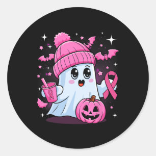 Sticker Rond Cute Ghost Boire Café Halloween Ghost Breast