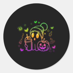 Sticker Rond Cute Ghost Boire Café Halloween Ghost Café