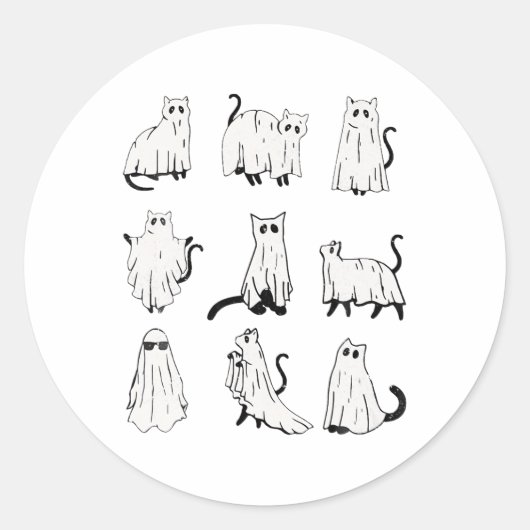 Sticker Rond Cute Ghost Chat Funny Halloween Costumes (Devant)