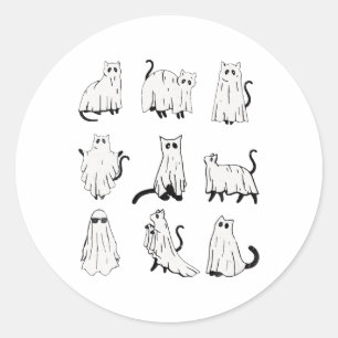 Sticker Rond Cute Ghost Chat Funny Halloween Costumes