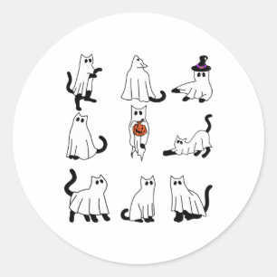 Sticker Rond Cute Ghost Chat Funny Halloween Costumes de tenue
