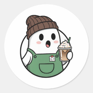 Sticker Rond Cute Ghost Coffee Paper Cup – Funny Cartoon Dispos