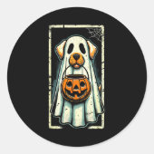 Sticker Rond Cute Ghost Dog Men Women Kids Halloween Funny Ghos (Devant)