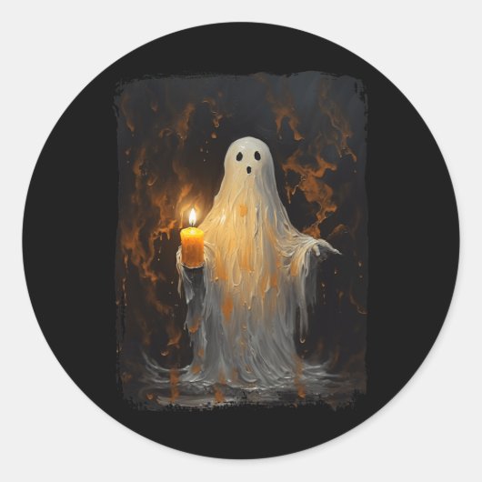 Sticker Rond Cute Ghost Holding bougie Fun Halloween Gothique V (Devant)