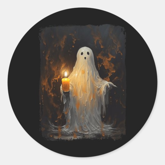 Sticker Rond Cute Ghost Holding bougie Fun Halloween Gothique V (Devant)