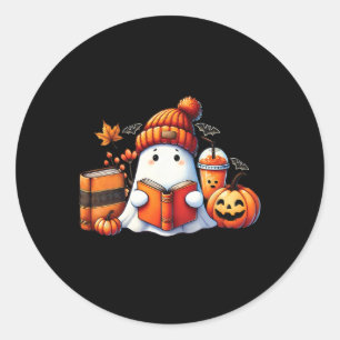 Sticker Rond Cute Ghost Lecture Livre Amateurs Halloween Ghost