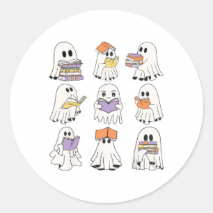 Sticker Rond Cute Ghost Livres de lecture Drôle Halloween Livre