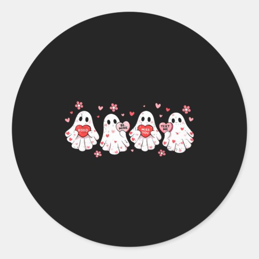 Sticker Rond Cute Ghost Love Hearts Valentines Day Womens Teens (Devant)