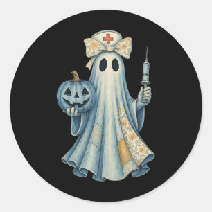 Sticker Rond Cute Ghost Nurse Bow Vintage Halloween Médicale Co