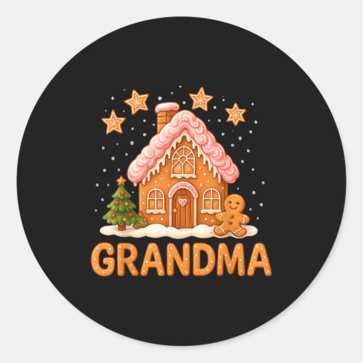 Sticker Rond Cute Gingerbread Grandma Merry Christmas Funny  (Devant)