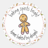 Sticker Rond Cute Gingerbread Homme fait maison Cookies + Trait (Devant)