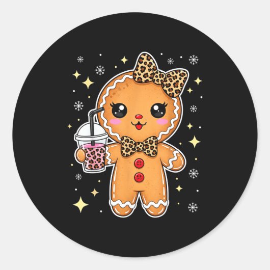 Sticker Rond Cute Gingerbread Leopard Coquette Christmas Xmas G (Devant)