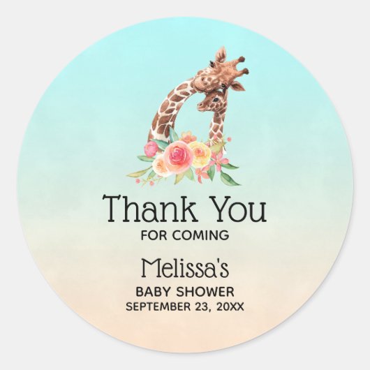Sticker Rond Cute Giraffe Aquarelle Maman & Babe Baby shower (Devant)