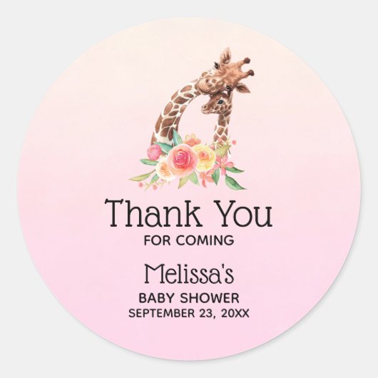 Sticker Rond Cute Giraffe Aquarelle Maman & Babe Baby shower (Devant)