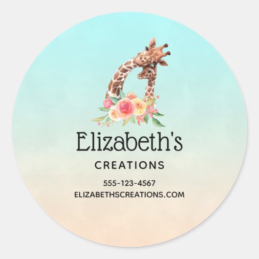 Sticker Rond Cute Giraffe Aquarelle Maman & Baby Business (Devant)
