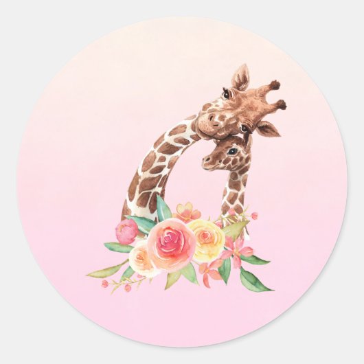 Sticker Rond Cute Giraffe Aquarelle Maman & Bébé (Devant)