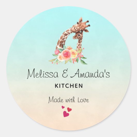 Sticker Rond Cute Giraffe Aquarelle Maman & Bébé Cuisine (Devant)
