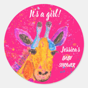Sticker Rond Cute Giraffe Aquarelle Safari Jungle Baby shower