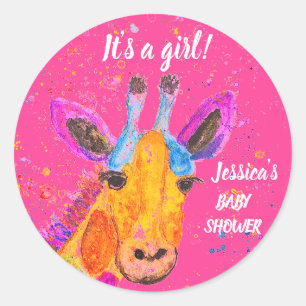 Sticker Rond Cute Giraffe Aquarelle Safari Jungle Baby shower