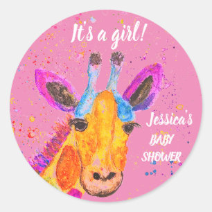 Sticker Rond Cute Giraffe Aquarelle Safari Jungle Baby shower