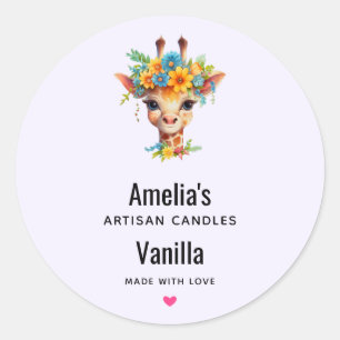 Sticker Rond Cute Giraffe avec Floral Crown Candle Business