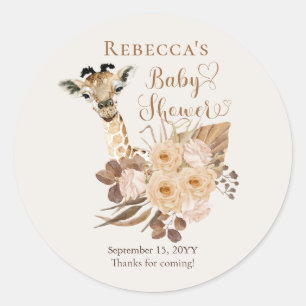 Sticker Rond Cute Giraffe Boho Grasses séchées Baby shower