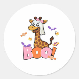 Sticker Rond Cute Giraffe Boo Fantôme, Animal de Halloween Effr