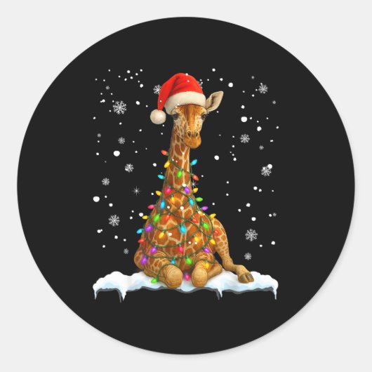 Sticker Rond Cute Giraffe Christmas Light Funny Giraffe Lover X (Devant)