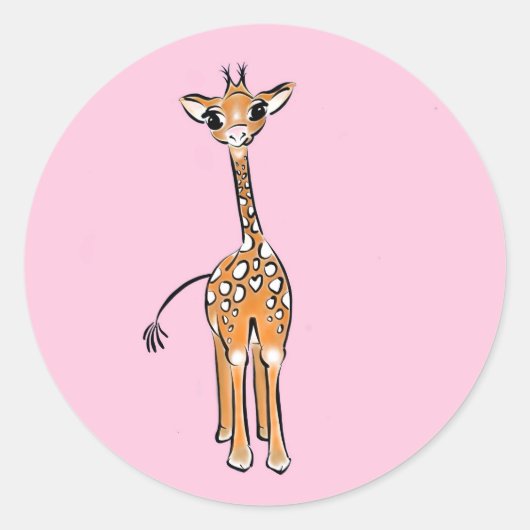 Sticker Rond Cute Giraffe drawing, safari animals (Devant)
