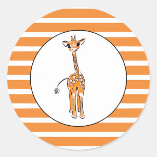 Sticker Rond Cute Giraffe drawing, safari animals