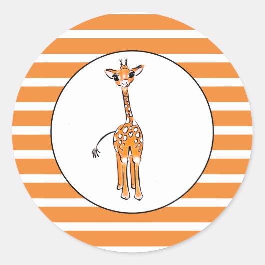 Sticker Rond Cute Giraffe drawing, safari animals (Devant)