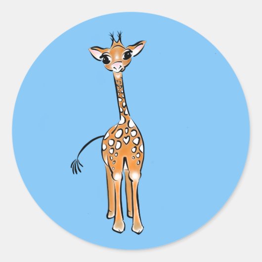 Sticker Rond Cute Giraffe drawing, safari animals (Devant)
