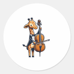 Sticker Rond Cute Giraffe Jouer Cello Giraffes Musicien Musique