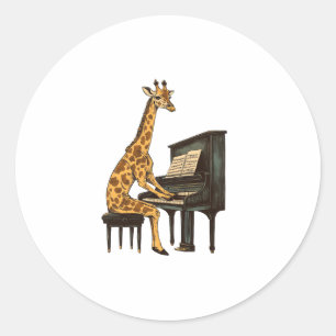 Sticker Rond Cute Giraffe Jouer Piano Giraffes Musicien Musique