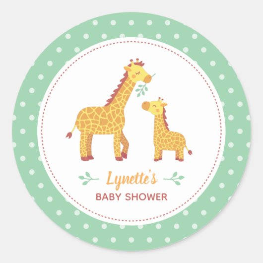 Sticker Rond Cute Giraffe Maman et Baby shower Décor (Devant)