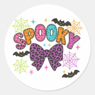 Sticker Rond Cute Girl Éffrayant Leopard Bow Halloween