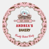 Sticker Rond Cute Girly Pink Custom Bakery Logo Emballage (Devant)