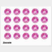 Sticker Rond Cute Girly Princess Couronne rose Aquarelle blanch (Feuille)