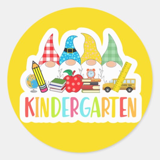 Sticker Rond Cute gnomes école maternelle bus globe books (Devant)