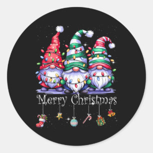 Sticker Rond Cute Gnomes Merry Christmas Light Family Gnome Xma