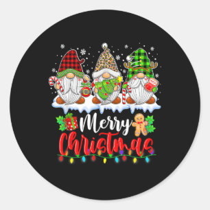 Sticker Rond Cute Gnomes Merry Christmas Light Family Gnome Xma